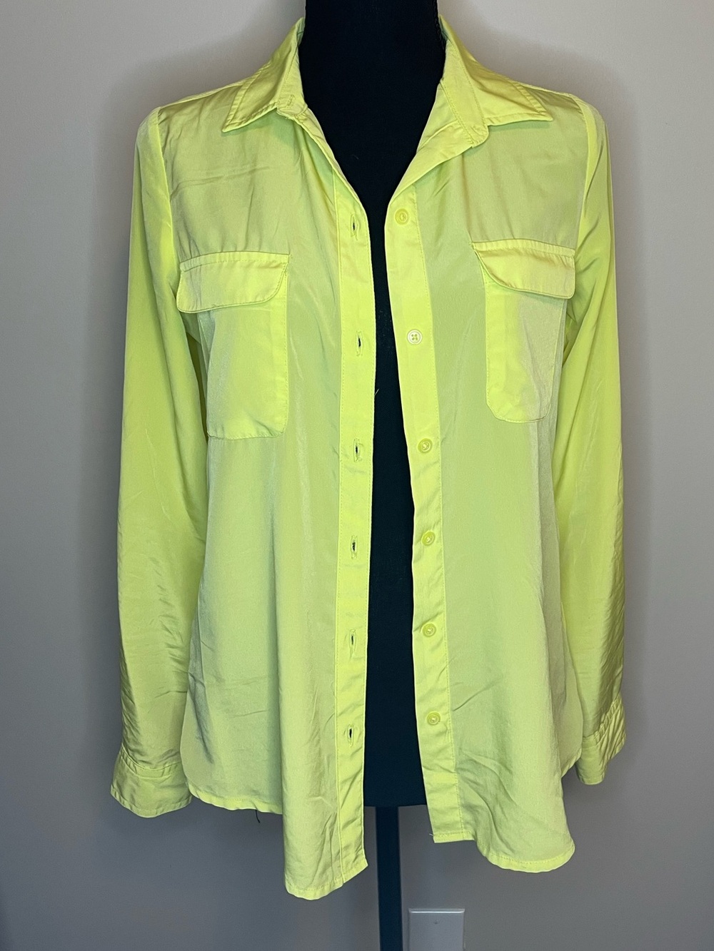 Old Navy Sheer Neon Yellow Button-Up Shirt